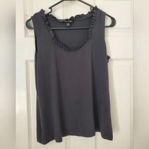 Maggy Boutique Dark Gray Sleeveless Top Ruffle Neck Lightweight SZ:S